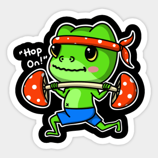 Goblincore Frog and Mushroom Weightlifting Sticker